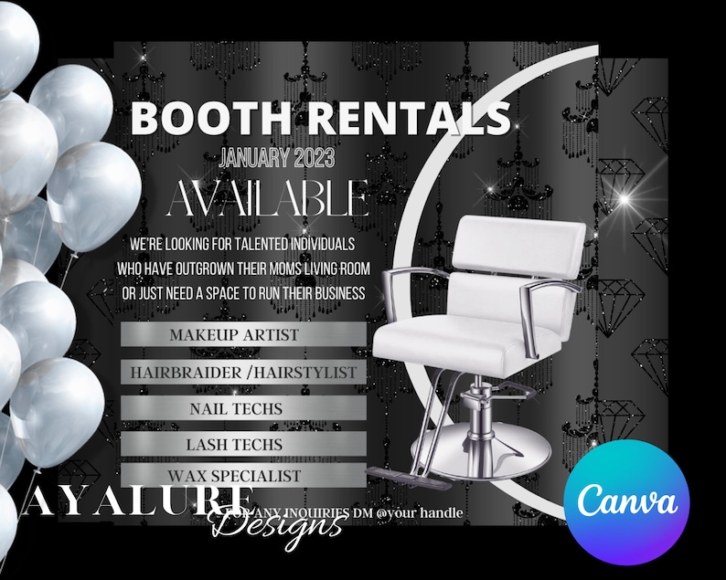 Salon Chair for Rent Flyer, D.I.Y Canva Booth for Rent Flyer Template