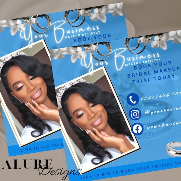 Blue Makeup Artist Flyer, Wedding Makeup Flyer, Social Media Flyer, Book Now Flyer, Lash Appointments Flyers, Hair Stylist Flyer, Canva