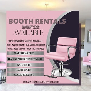 Booth Rental Flyer, D.I.Y Canva Booth for Rent Flyer Template. Editable Canva Social Media Flyer