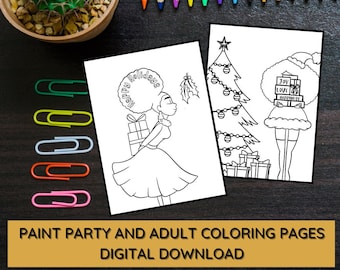 Pagina da colorare afroamericana/Pagine da colorare di Natale/Clipart afroamericana/Pagina da colorare donna nera/Clipart donna nera/Ragazza nera