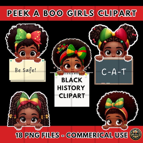 Black History PNG, Black Girl Clipart, Afro Girl Bundle, Peekaboo Girl PNG, Black Lives Matter, Peek a Boo SVG, Black History Kids png