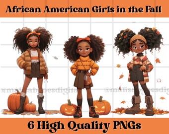 Little Black Girl Clipart PNG, Black Girl Clipart African American Girls Clipart PNG, Black Girl Stickers, Fall Fashion Clipart, Autumn,Fall