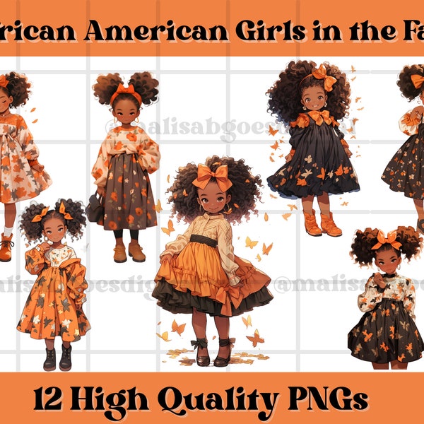Little Black Girl Clipart PNG, Black Girl Clipart African American Girls Clipart PNG, Black Girl Stickers, Fall Fashion Clipart, Autumn,Fall
