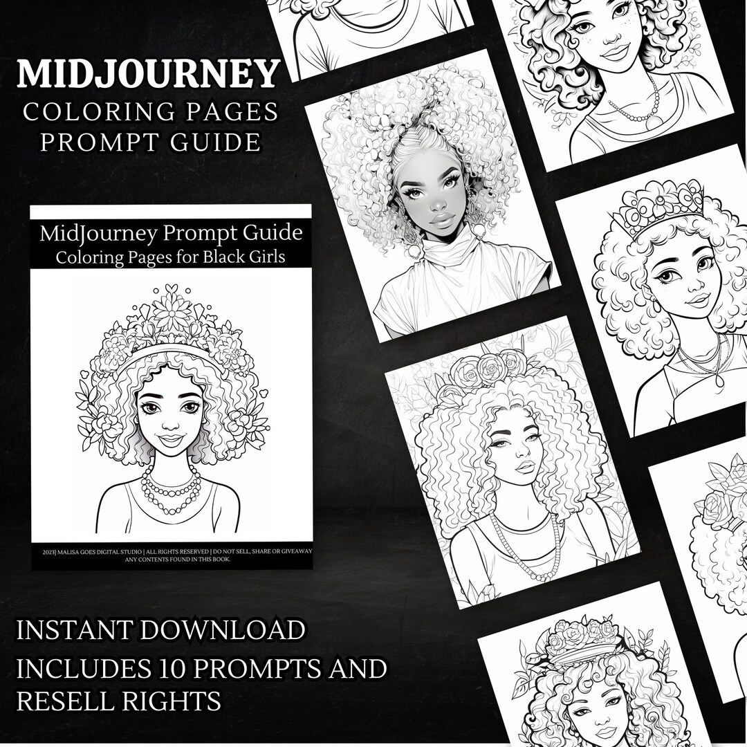 Midjourney Prompt Guide for Designing Unique Coloring Pages of Black Girls/women Midjourney Art ...