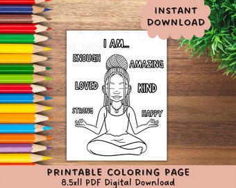 Black Girl Coloring Page|Black Girl Magic|Black Girl Clipart|Positive Affirmation Printable|Affirmations for Kids|Black Women SVG|Black Girl