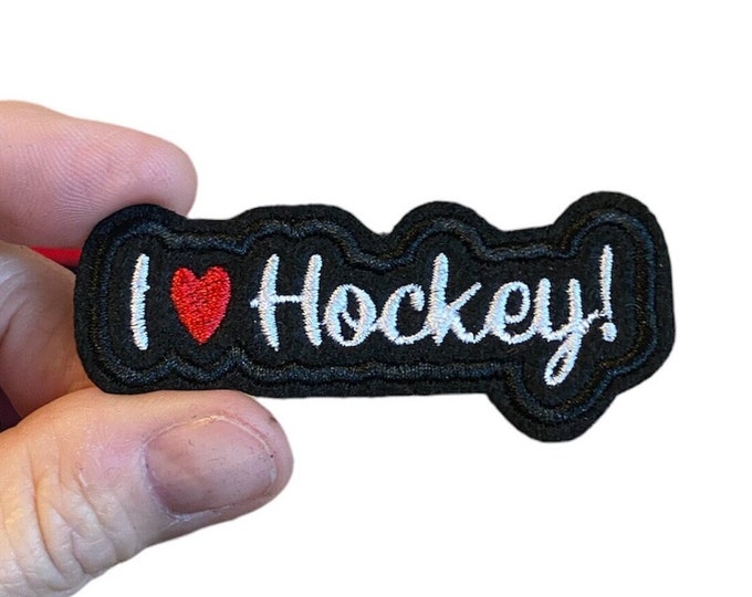 I love Hockey! Embroidered Iron-On Patch