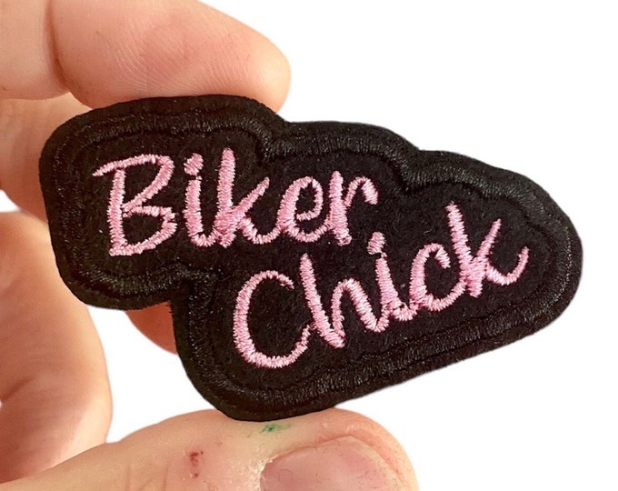 Biker Chick Embroidered Iron-On Patch - Support your favorite Cheerleader!