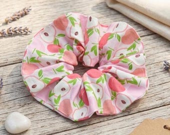 Pink Apple Cotton Scrunchie, Pastel Orchard Fruit Hair Tie, Vintage Cottagecore Hair Accessory, Aesthetic Wrist Bracelet, Gift for Her
