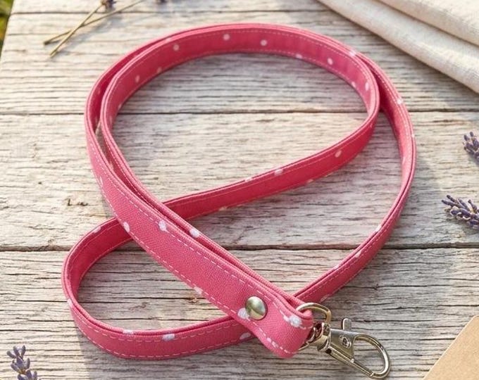 Pink Polka Dot Fabric Lanyard – ID Badge Holder, Keychain Neck Strap, Cotton Metal Clasp