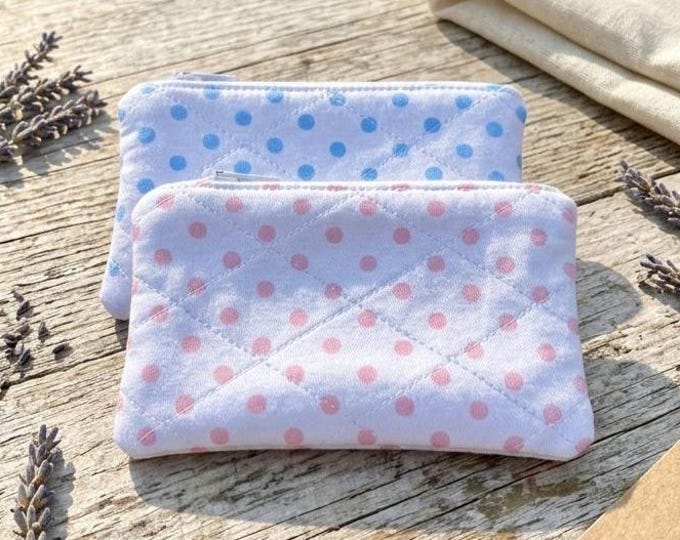 Quilted Polka Dot Coin Pouch, Small Fabric Zipper Wallet Change Purse