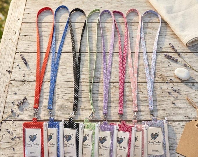 Handmade Cotton Lanyard with Mini Zipper Wallet and Clear ID Window Card Holder