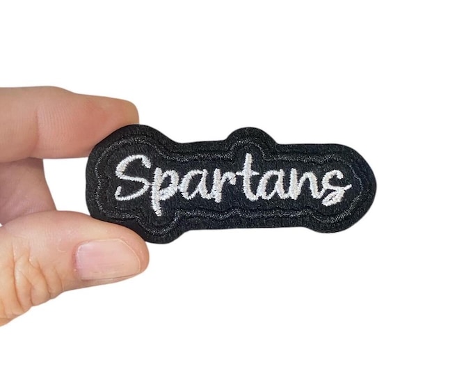 Spartans Iron-On Patch – Embroidered Team Name Patch – 1.125" x 2.75" for Jackets, Uniforms, Bags & Spirit Wear