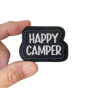 Happy Camper Iron On Patch – Cute Camping Patch for Backpack, Jacket, or Hat – Outdoorsy Patch – Campcore Embroidered Patch – Glamping Gift
