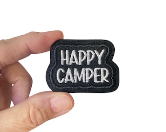 Happy Camper Iron On Patch – Cute Camping Patch for Backpack, Jacket, or Hat – Outdoorsy Patch – Campcore Embroidered Patch – Glamping Gift