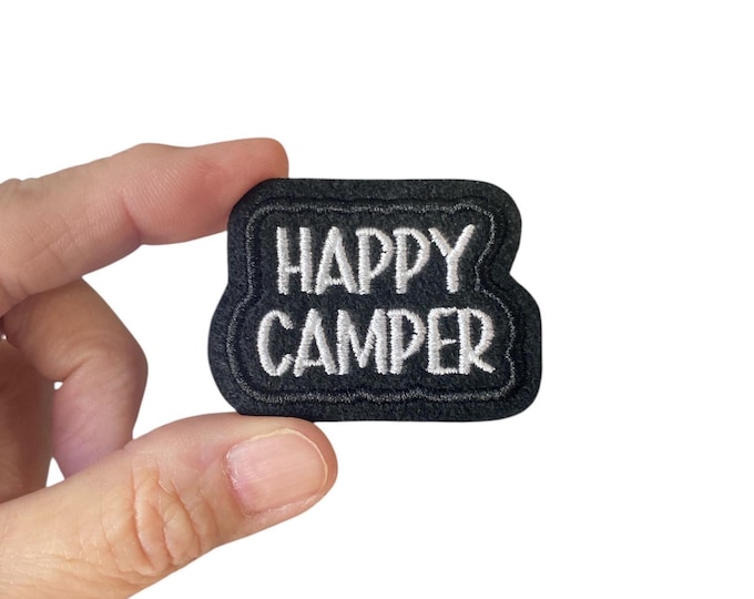 Happy Camper Iron On Patch – Cute Camping Patch for Backpack, Jacket, or Hat – Outdoorsy Patch – Campcore Embroidered Patch – Glamping Gift