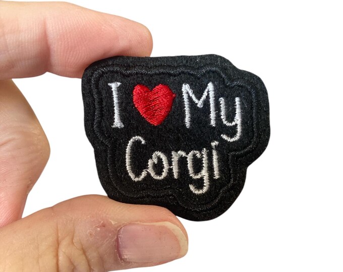 I Love My Corgi Iron On Patch | Embroidered Corgi Patch for Jackets, Bags, Hats | Cute Dog Lover Gift