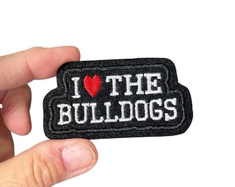 I Love the Bulldogs Patch – Iron-On Embroidered Mascot Badge for School Spirit Gear