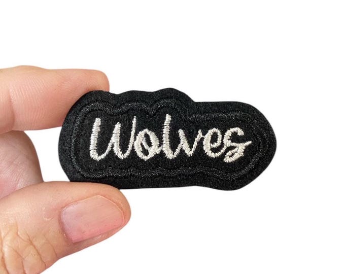 Wolves Iron-On Patch – Embroidered Team Name Patch – 1" x 2.25" for Jackets, Uniforms, Bags & Spirit Wear