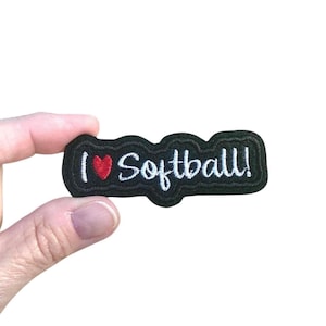 I Love Softball Patch – Iron On Softball Gift – Cute Sports Patch – 1.25 x 3.125 in