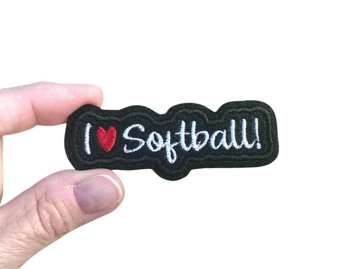 I Love Softball Patch – Iron On Softball Gift – Cute Sports Patch – 1.25 x 3.125 in