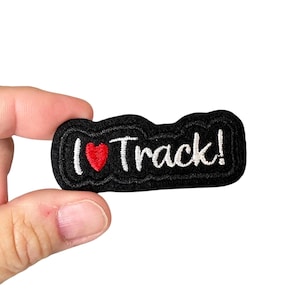 I Love Track Patch – Iron-On Embroidered Badge for Runners & Sports Gear