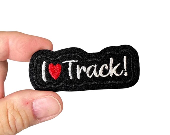 I Love Track Patch – Iron-On Embroidered Badge for Runners & Sports Gear