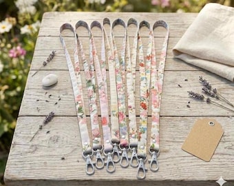 Floral Fabric Lanyard for Keys or ID Badge Holder, Cute Flower Teacher Lanyard, Teacher Gift, Nurse Gift, Co-worker Gift, 8 Pattern Options