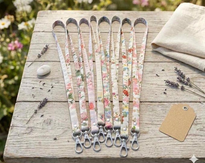 Floral Fabric Lanyard for Keys or ID Badge Holder, Cute Flower Teacher Lanyard, Teacher Gift, Nurse Gift, Co-worker Gift, 8 Pattern Options