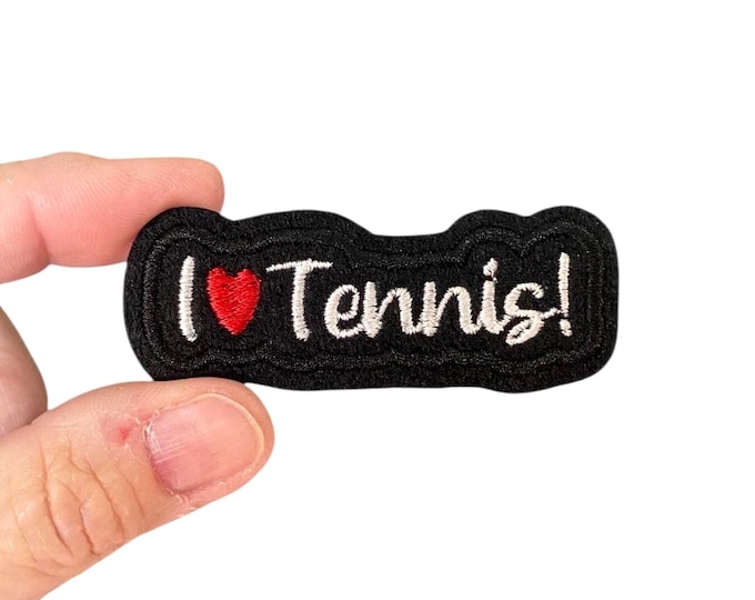 I Love Tennis Patch – Iron-On Embroidered Mini Badge for Tennis Fans & Gear