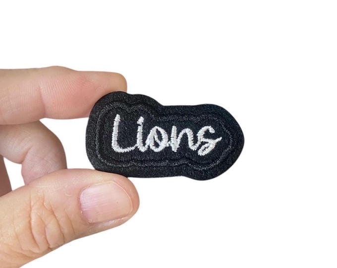 Lions Iron-On Patch – Embroidered Team Name Patch – 1" x 1.875" for Jackets, Uniforms, Bags & Spirit Wear