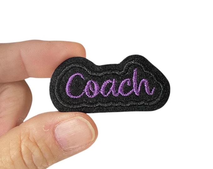 Coach Iron-On Patch – Small Embroidered Name Tag for Jackets, Bags, Uniforms – 1" x 2" Custom Sports Coach Patch