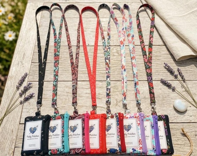 Handmade Cotton Lanyard with Mini Zipper Wallet and Clear ID Window Card Holder