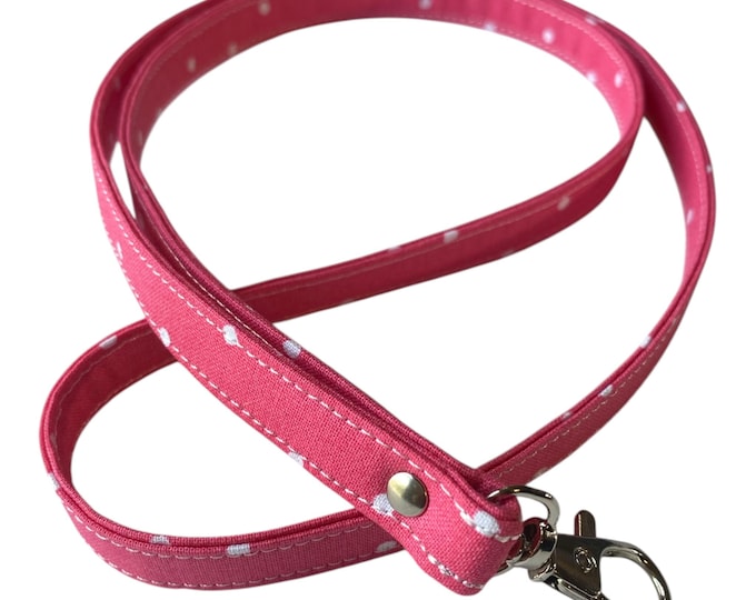 Pink Polka Dot Fabric Lanyard – ID Badge Holder, Keychain Neck Strap, Cotton Metal Clasp