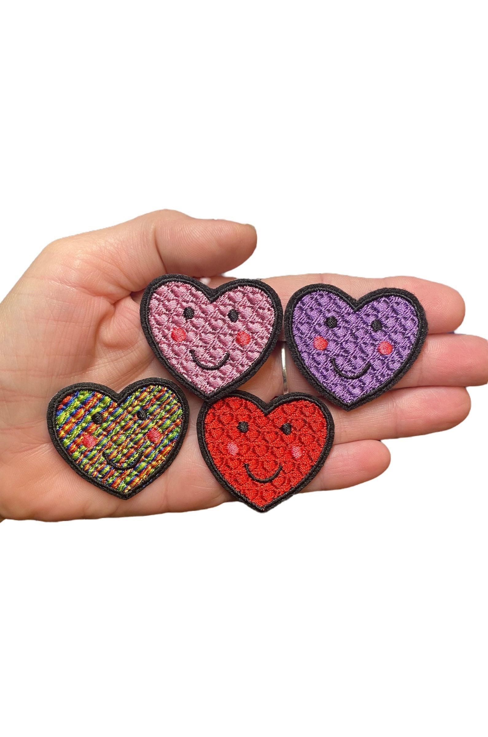 Colorful Cute Smiley Face Heart Iron On Patch - Embroidered Patches for  Jackets, Backpacks, etc. -Red, Pink, Purple, Rainbow, Valentines Day