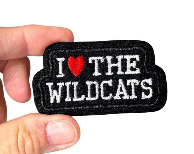 I Love the Wildcats Patch – Iron-On Embroidered Mascot Badge for School Spirit Wear