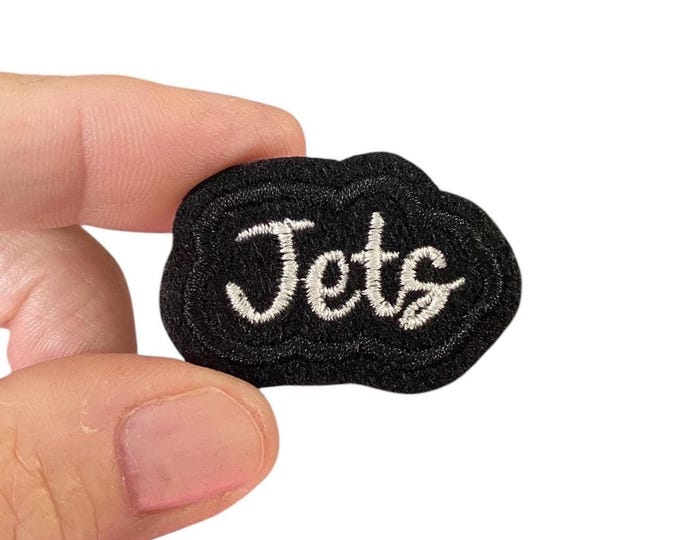 Jets Iron-On Patch – Small Embroidered Team Name Patch – 1" x 1.625" for Uniforms, Bags, Jackets & Gifts