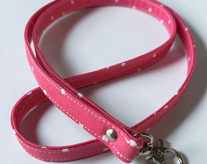 Pink Polka Dot Fabric Lanyard – ID Badge Holder, Keychain Neck Strap, Cotton Metal Clasp