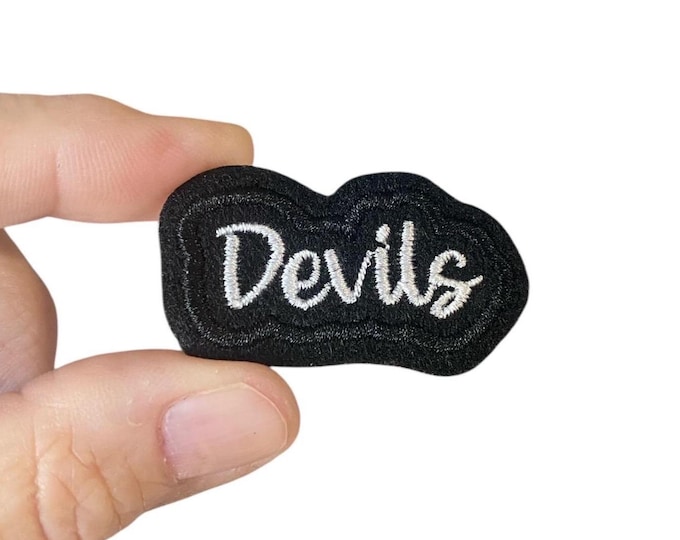 Devils Iron-On Patch – Embroidered Team Name Patch – 1.06" x 1.94" for Jackets, Uniforms, Bags & Spirit Wear