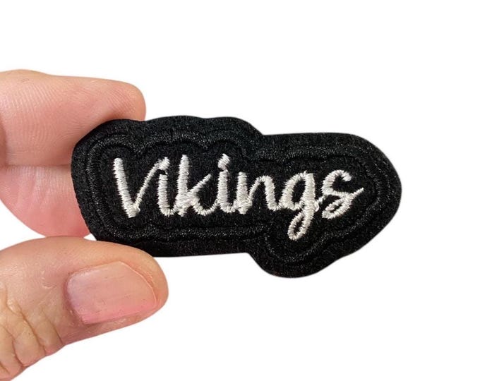 Vikings Iron-On Patch – Embroidered Team Name Patch – 1.25" x 2.25" for Jackets, Uniforms, Bags & Spirit Wear