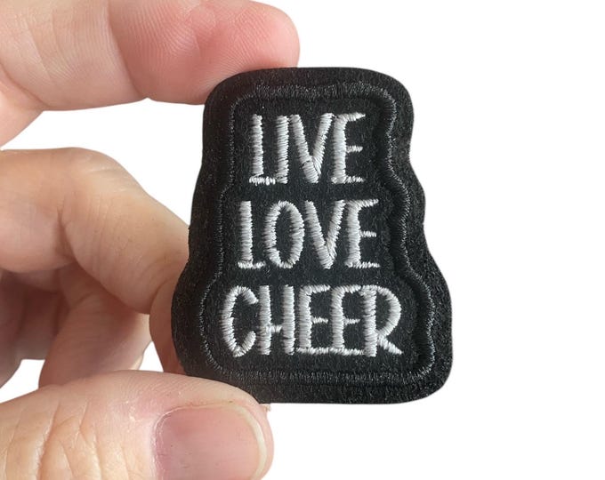 Live Love Cheer Iron-On Patch – Embroidered Cheer Patch – 2" x 1.625" for Backpacks, Jackets & Gifts