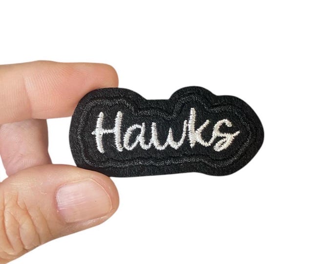 Hawks Iron-On Patch – Embroidered Team Name Patch – 1" x 2.125" for Jackets, Uniforms, Bags & Fan Gear