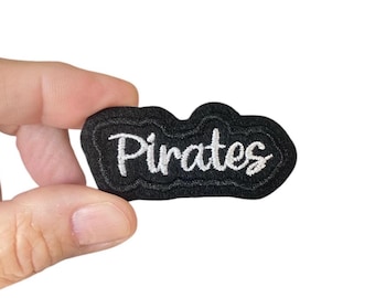 Pirates Iron-On Patch – Embroidered Team Name Patch – 1" x 2.25" for Jackets, Uniforms, Bags & Spirit Wear