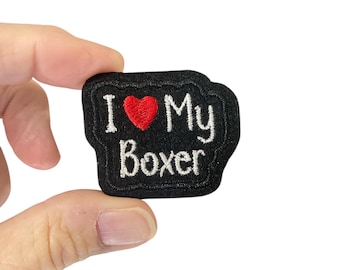 I Love My Boxer Iron On Patch | Embroidered Boxer Dog Patch | Dog Lover Gift | Boxer Mom Patch