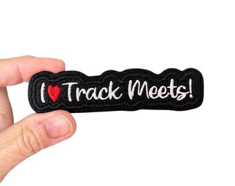 I Love Track Meets! Patch – Iron-On Embroidered Badge for Runners & Team Gear