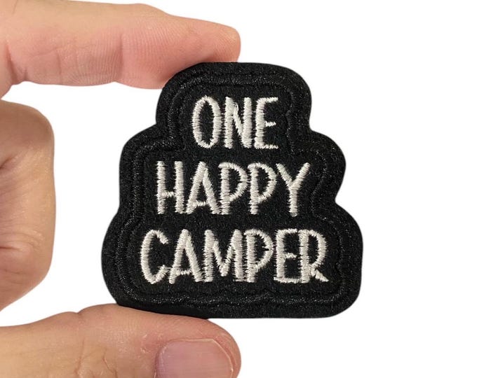 ONE HAPPY CAMPER Iron-On Patch – Embroidered Camping Patch – 2" x 2" for Backpacks, Jackets, Gear & Gifts