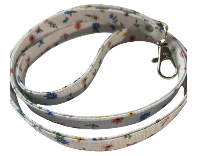 Wildflower Fabric Lanyard – Tiny Floral Keychain Neck Strap with Metal Clasp