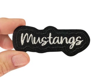 Mustangs Iron-On Patch – Embroidered Team Name Patch – 1.25" x 3" for Jackets, Uniforms, Bags & Spirit Gear