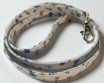 Wildflower Fabric Lanyard – Tiny Floral Keychain Neck Strap with Metal Clasp