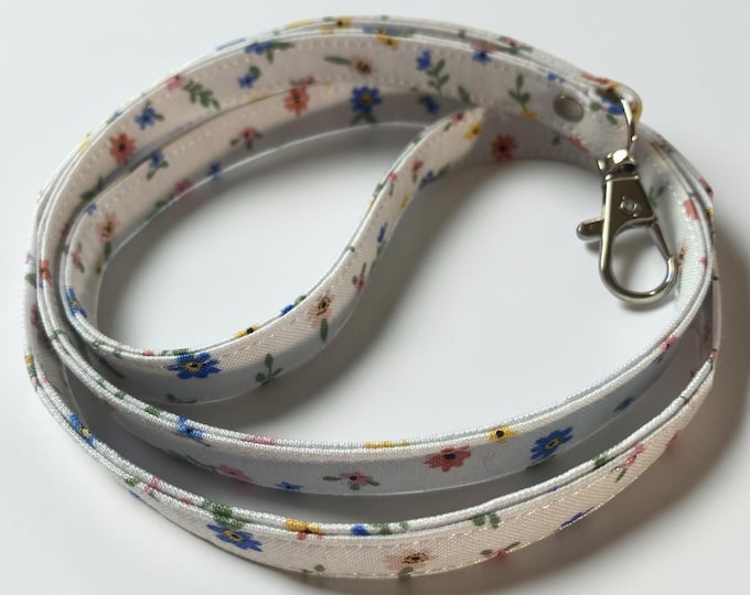 Wildflower Fabric Lanyard – Tiny Floral Keychain Neck Strap with Metal Clasp