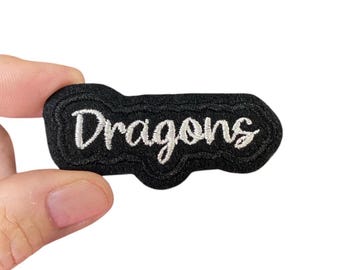 Dragons Iron-On Patch – Embroidered Team Name Patch – 1.25" x 2.625" for Uniforms, Jackets, Bags & Spirit Gear